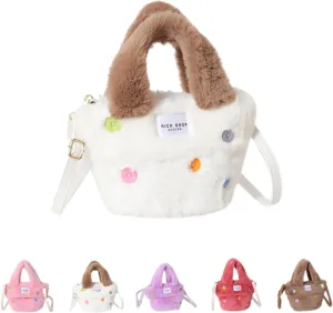 Fluffy Handbag for Women Autumn and Winter Fashion Niche Single Shoulder Crossbody Bag Button Hair Bucket Bag