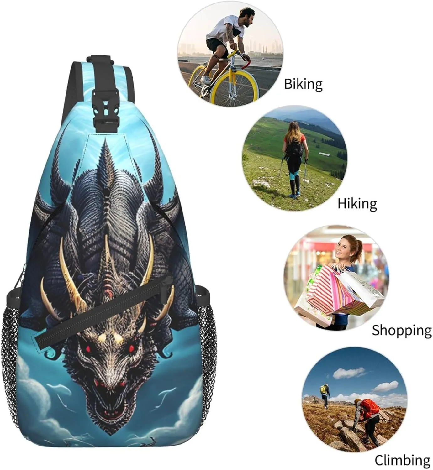 Flying Dragon Print Men's Cross Chest Bag Diagonally, Cute Crossbody Shoulder Backpack, 7.5" L x 3.5" W x 15.3" H