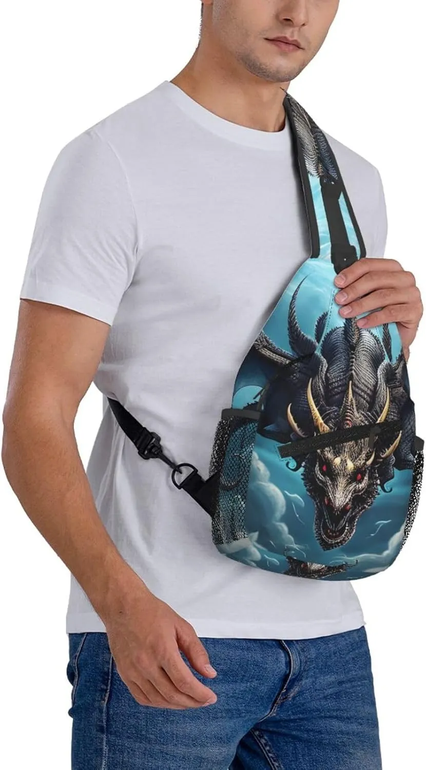 Flying Dragon Print Men's Cross Chest Bag Diagonally, Cute Crossbody Shoulder Backpack, 7.5" L x 3.5" W x 15.3" H