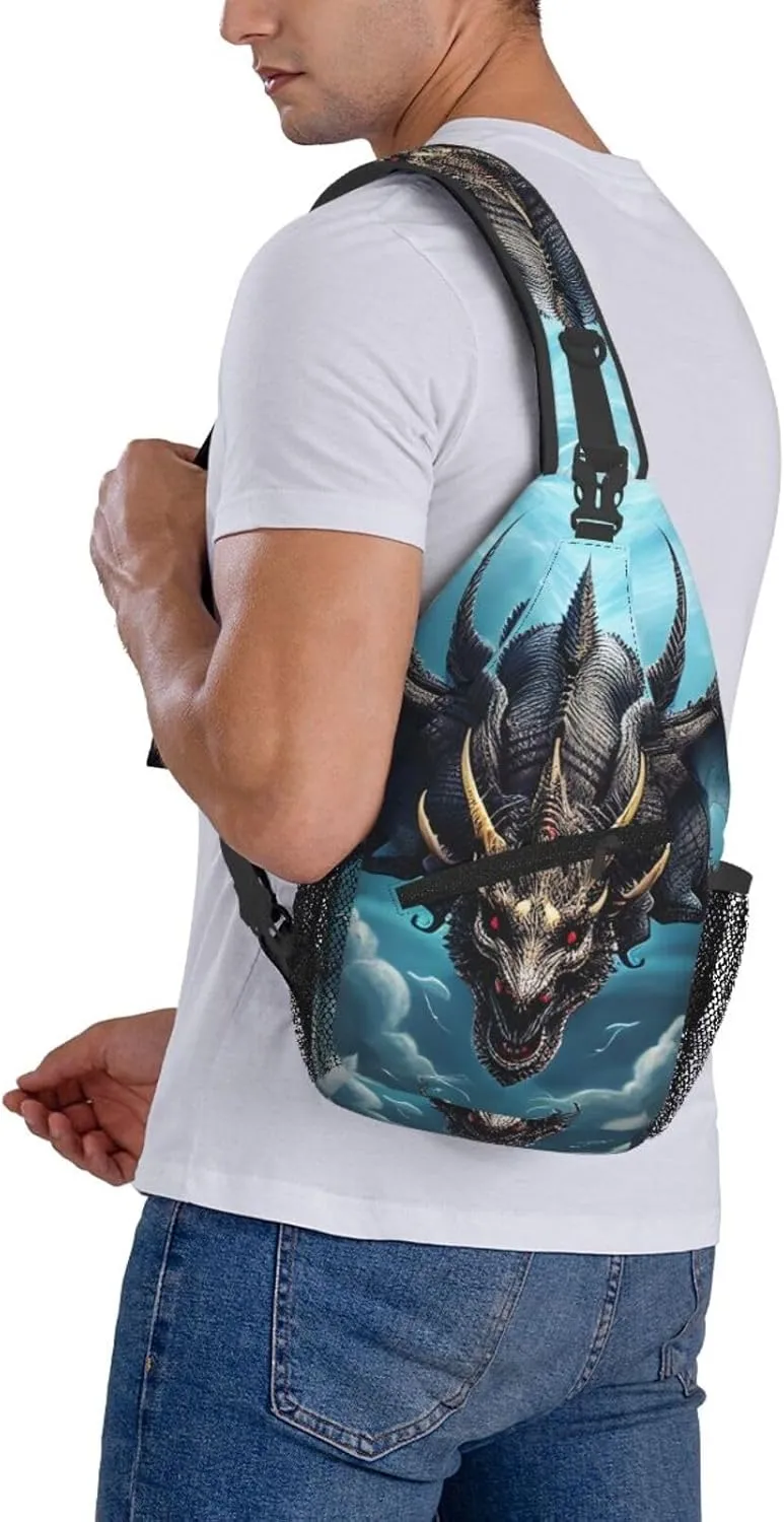 Flying Dragon Print Men's Cross Chest Bag Diagonally, Cute Crossbody Shoulder Backpack, 7.5" L x 3.5" W x 15.3" H
