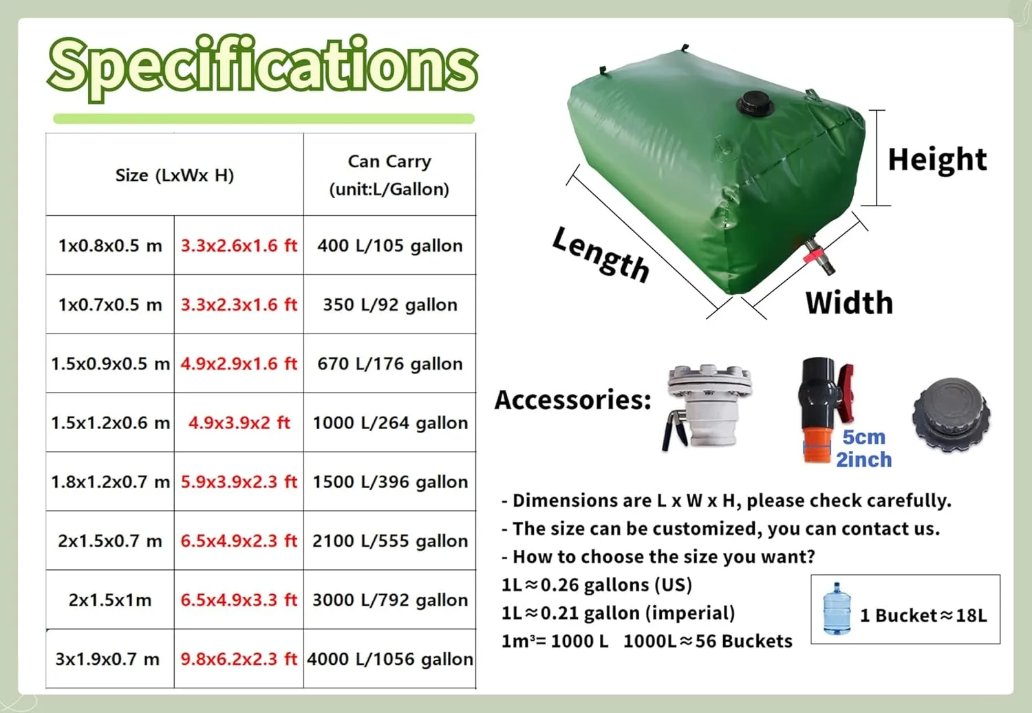 Foldable Portable Water Tank - Large Capacity PVC Water Storage Bladder for Emergency and Outdoor Use(3x2x1m/6000L/1585gallon)