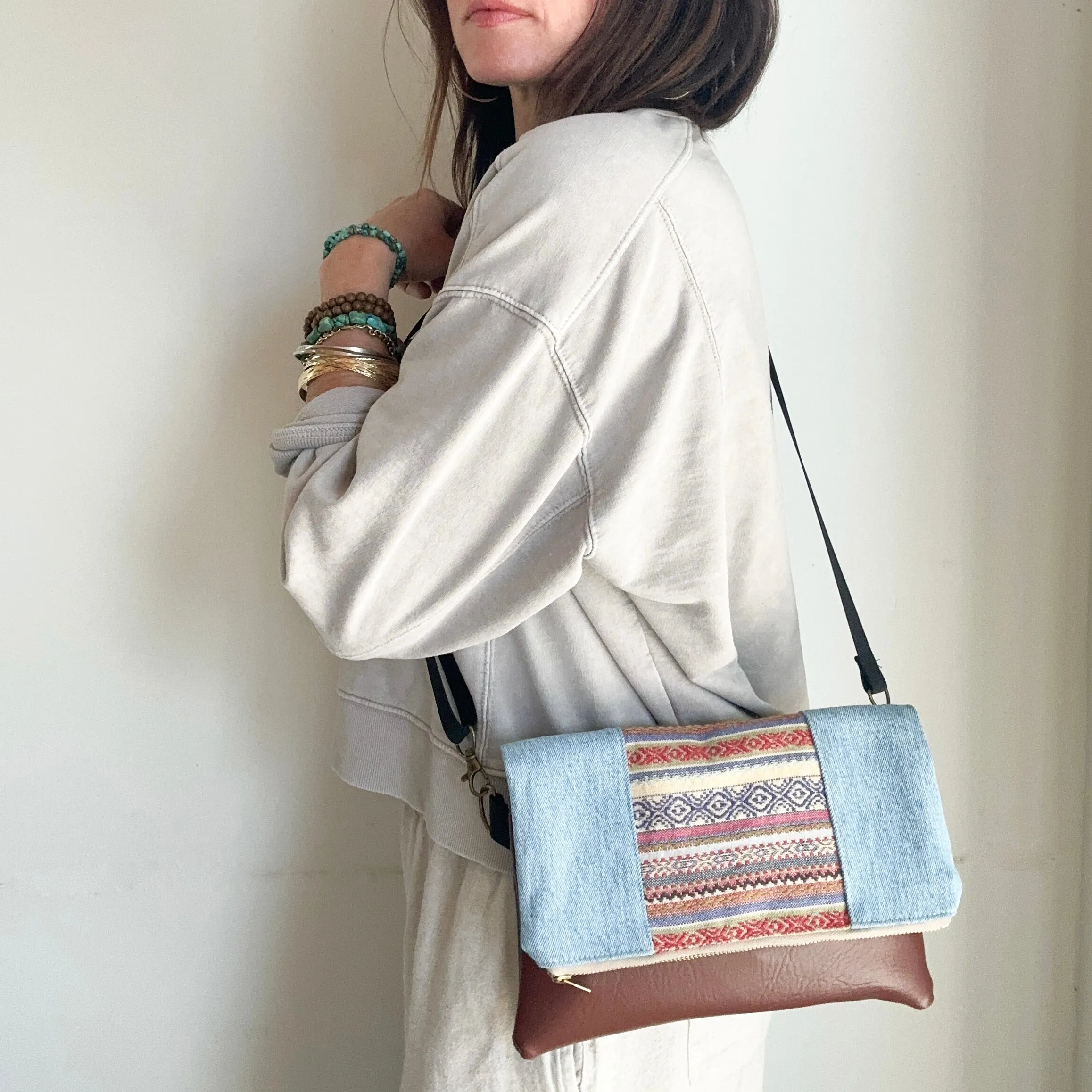 FOLDOVER CROSSBODY - Boho Stripe/Denim
