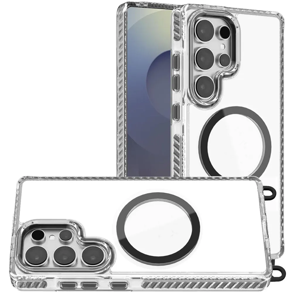 For Apple iPhone 15 Clear Magnetic Frame PC Back Shockproof Protective Case with Detachable Lanyard Strap, Compatible with MagSafe Case Cover