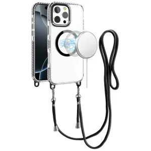 For Apple iPhone 15 Clear Magnetic Frame PC Back Shockproof Protective Case with Detachable Lanyard Strap, Compatible with MagSafe Case Cover