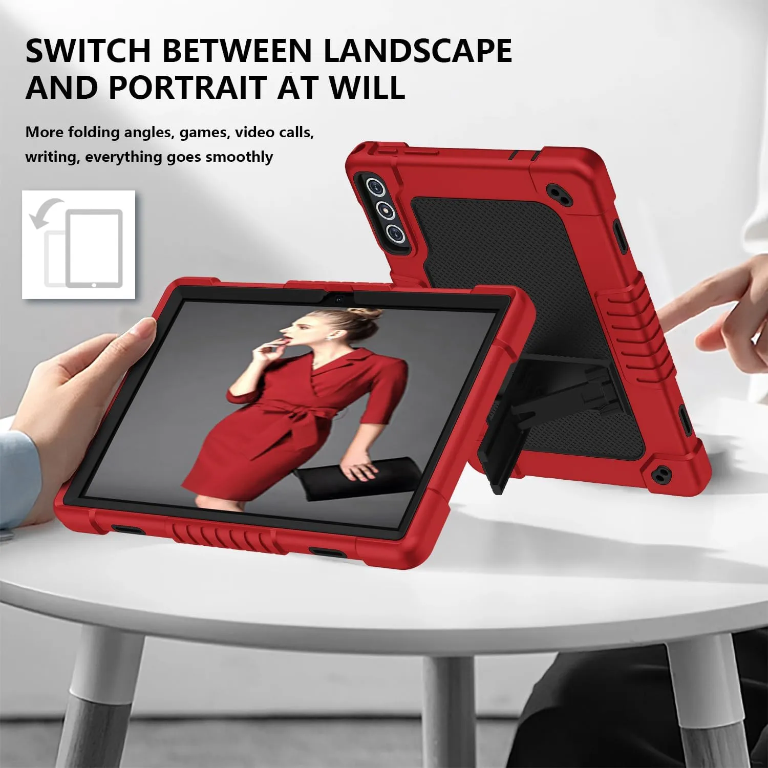 for KADYBE D106 for MEIZE D106 Android 14 Tablet Case with 2 Pcs Screen Protector,Shoulder Strap,Kiskctand Hybrid Case for VOZIZOV D106 Android 14/FEONAL 10.1 inch 2024 Tablet (RedBlack 2Pcs)