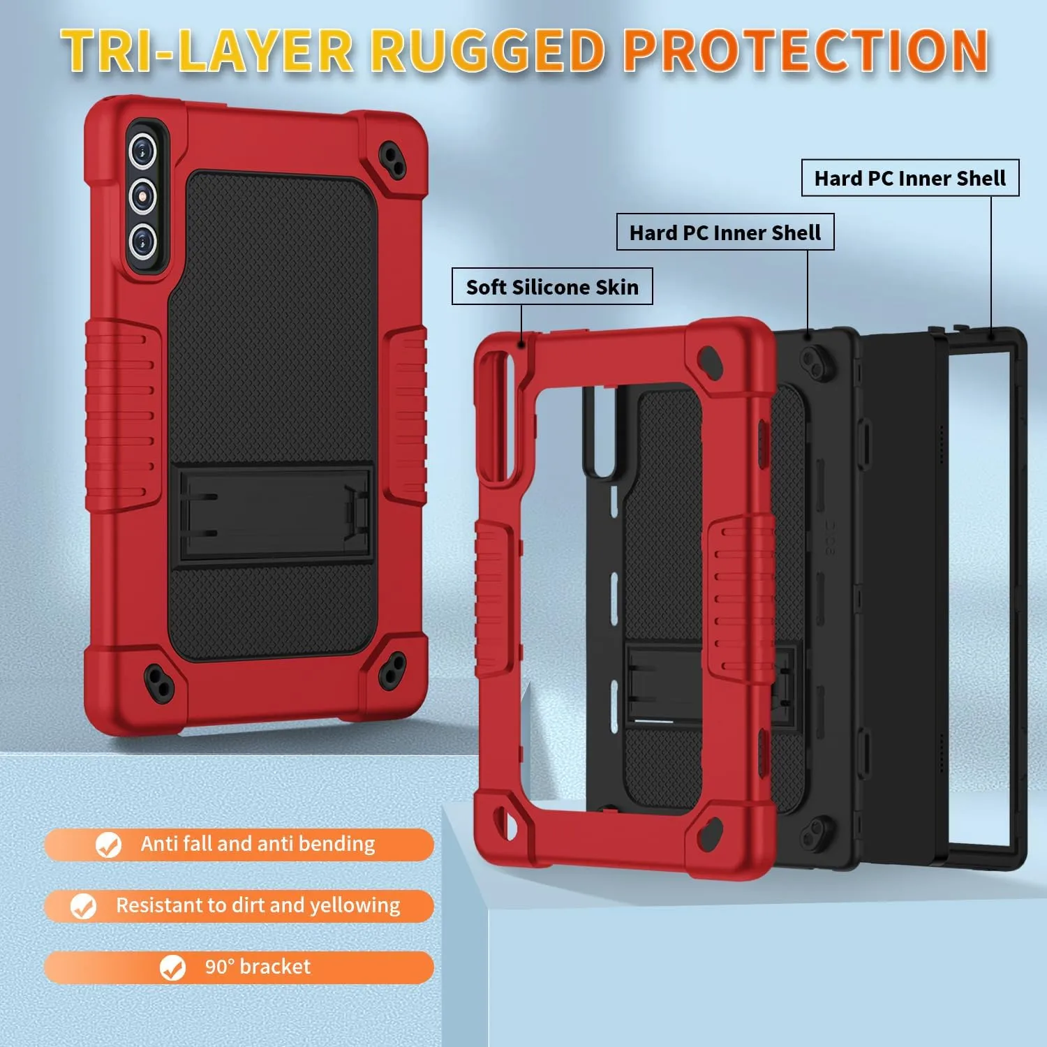 for KADYBE D106 for MEIZE D106 Android 14 Tablet Case with 2 Pcs Screen Protector,Shoulder Strap,Kiskctand Hybrid Case for VOZIZOV D106 Android 14/FEONAL 10.1 inch 2024 Tablet (RedBlack 2Pcs)