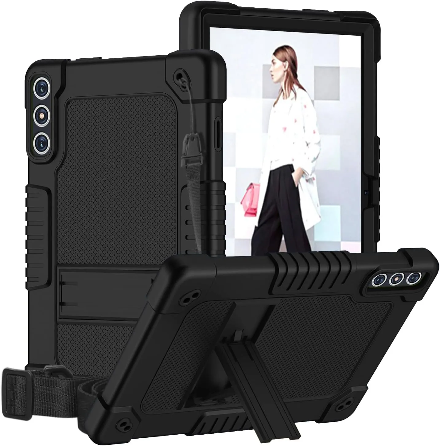for KADYBE D106/FEONAL D106/MEIZE D106 10.1 Inch Tablet Case Shockproof Kids Hybrid with Shoulder Strap for KADYBE D106/MEIZE D106/VOZIZOV D106/FEONAL Android 14 10 inch Tablet (Black)