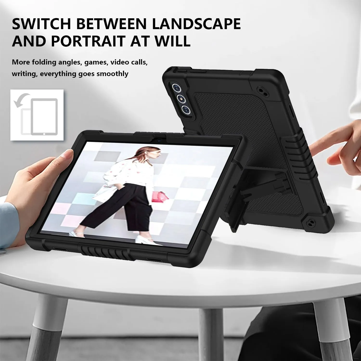for KADYBE D106/FEONAL D106/MEIZE D106 10.1 Inch Tablet Case Shockproof Kids Hybrid with Shoulder Strap for KADYBE D106/MEIZE D106/VOZIZOV D106/FEONAL Android 14 10 inch Tablet (Black)