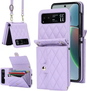 for Motorola Razr Wallet Case with Card Holder, Crossbody Wallet Leather Handbag with RFID Blocking Detachable Lanyard Magnetic Flip Case for Motorola Razr 2023 (Lavender)
