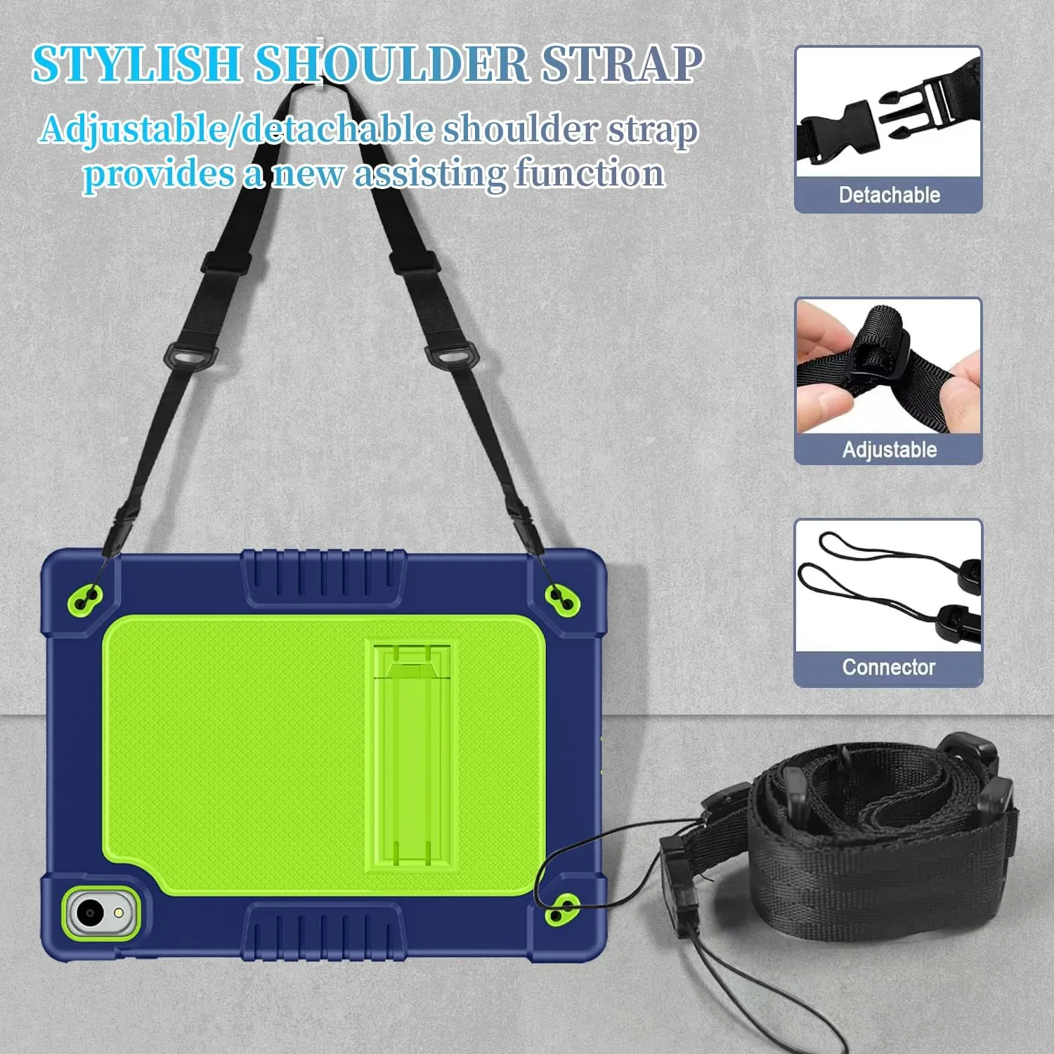 for Onn 11 inch Tablet Pro 2024 Model Tablet Case with 2 Pcs Screen Protector,Heavy Duty Kids Shockproof Stand Shoulder Strap Case for Walmart Onn 11 2024 Model:100146660 (Navy/Green)