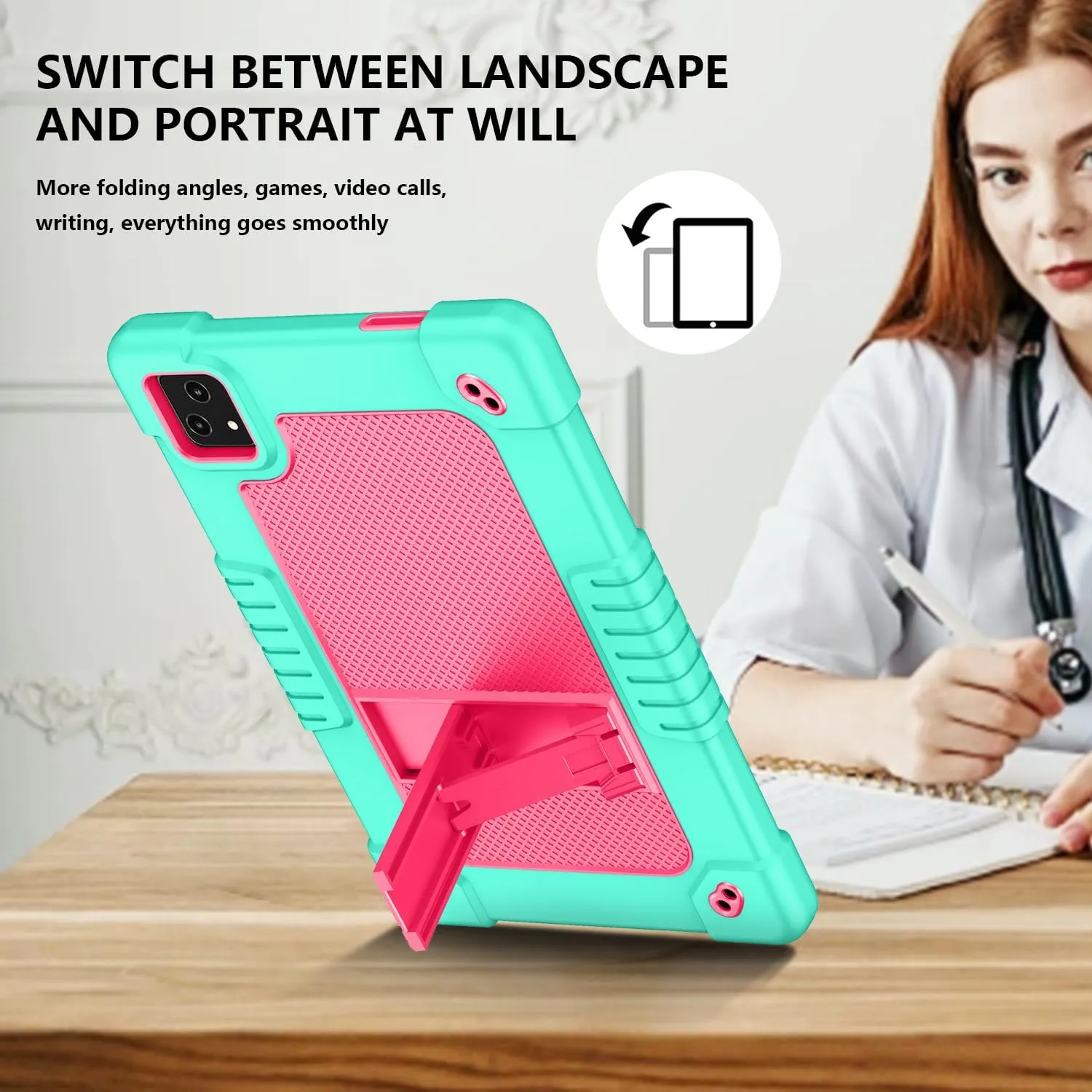 for Revvl Tab 5G Tablet Case,for Revvl Tab 5G Case for Kids,Heavy Duty Shoulder Strap Silicone&Hard Back Shockproof Kids Protective Case for REVVL TAB 5G 10.36 inch 2023(Green/Pink)