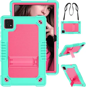 for Revvl Tab 5G Tablet Case,for Revvl Tab 5G Case for Kids,Heavy Duty Shoulder Strap Silicone&Hard Back Shockproof Kids Protective Case for REVVL TAB 5G 10.36 inch 2023(Green/Pink)