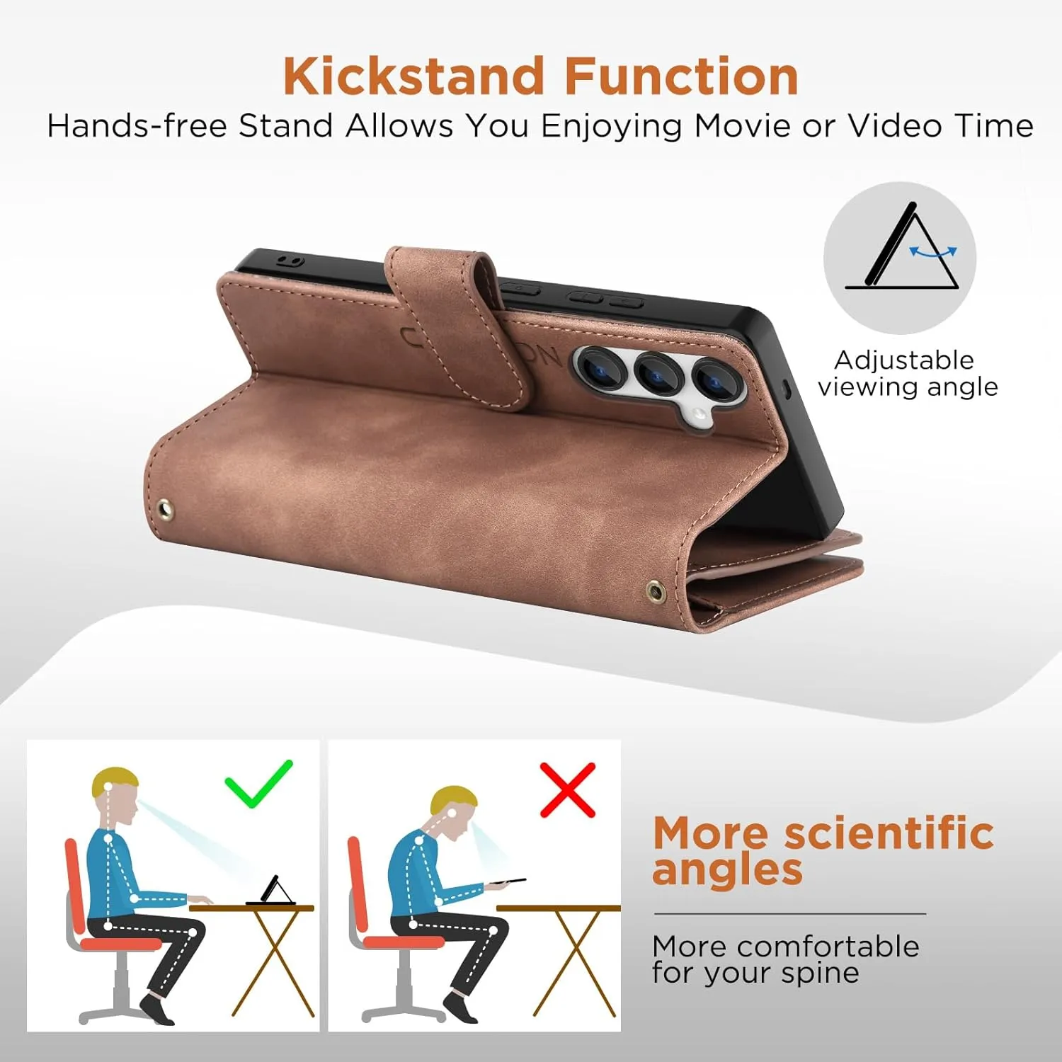 for Samsung Galaxy A16-5G-Wallet Case: with RFID Blocking Card Slots (6 Cards) | Soft PU Leather Magnetic Snap Zipper Pocket | Crossbody Wrist Strap Protective Phone Cover - Brown