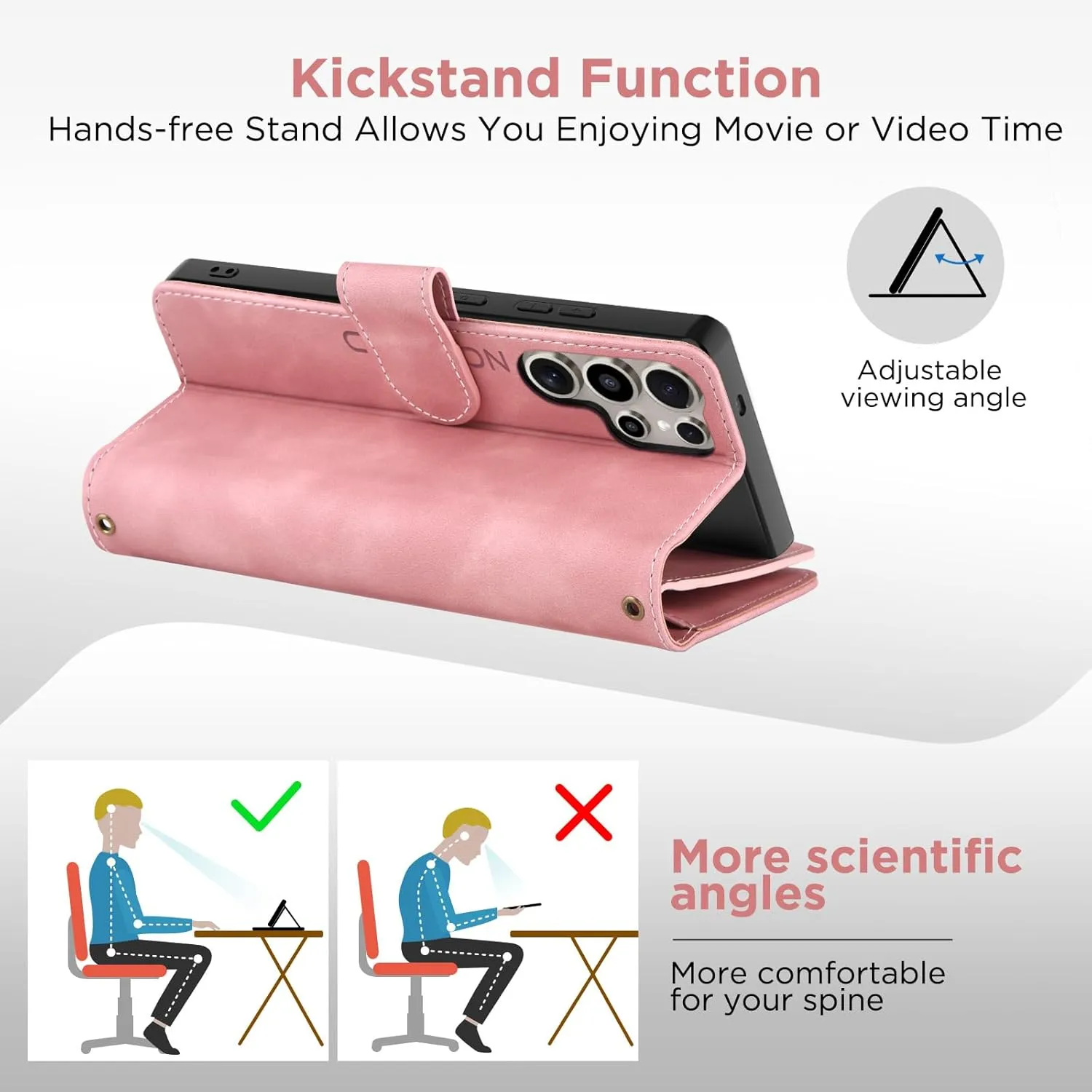 for Samsung Galaxy S24-Ultra-Wallet Case: with RFID Blocking Card Slots (6 Cards) | Soft PU Leather Magnetic Snap Zipper Pocket | Crossbody Wrist Strap Protective Phone Cover - Pink