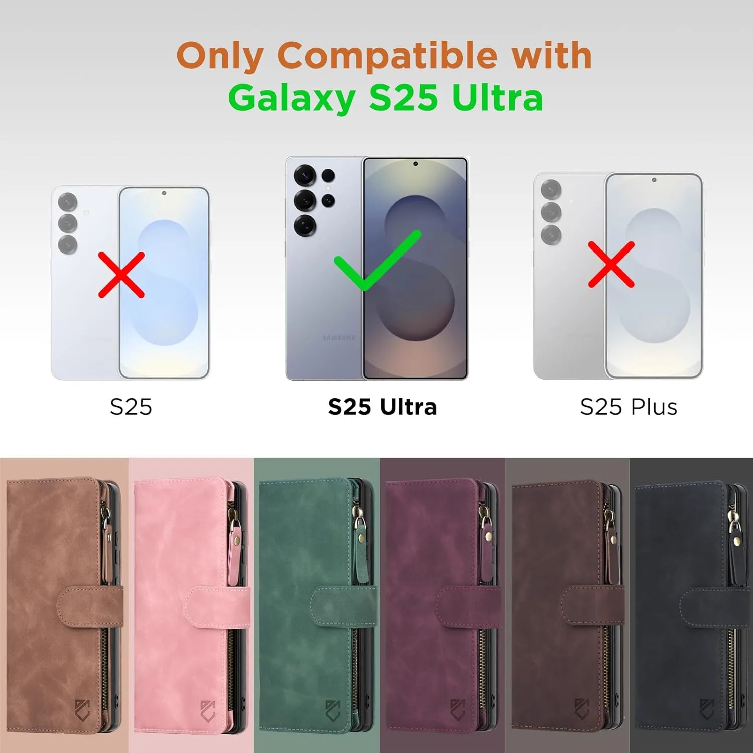 for Samsung Galaxy S25-Ultra-Wallet Case: with RFID Blocking Card Slots (6 Cards) | Soft PU Leather Magnetic Snap Zipper Pocket | Crossbody Wrist Strap Protective Phone Cover - Pink