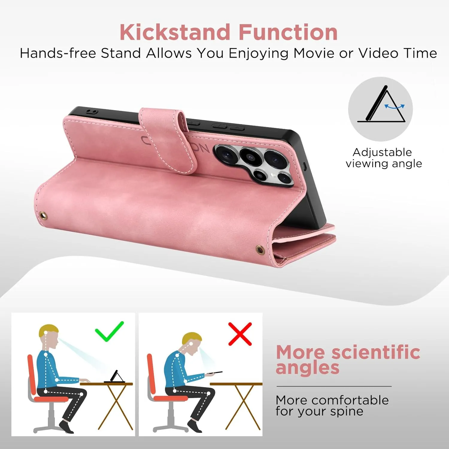 for Samsung Galaxy S25-Ultra-Wallet Case: with RFID Blocking Card Slots (6 Cards) | Soft PU Leather Magnetic Snap Zipper Pocket | Crossbody Wrist Strap Protective Phone Cover - Pink