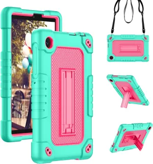 for TCL Tab 8 Plus Tablet Case,Shoulder Strap Soft Silicone&Hard Back Shockproof Kids Protective Case for TCL Tab 8 Plus/TCL Tab 8 LE/TCL Tab 8 WiFi/TCL TAB 8V/TCL Tab 8 SE(Green/Pink)