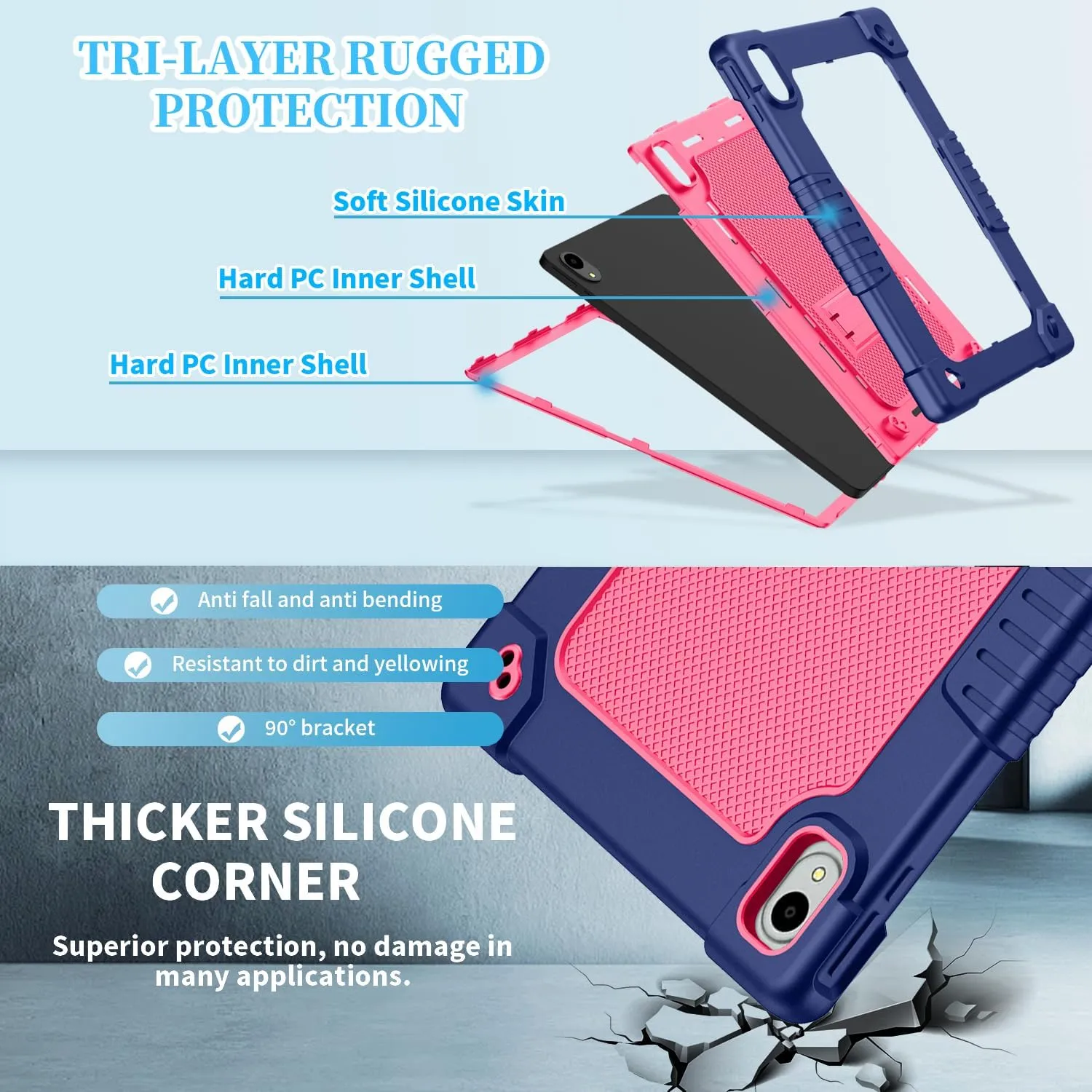 for Walmart Onn 11 inch Tablet Pro 2024 Model Case/Onn 11 inch Tablet Pro 100146660 Case,Shockproof Kids with Shoulder Strap (Navy/Pink)