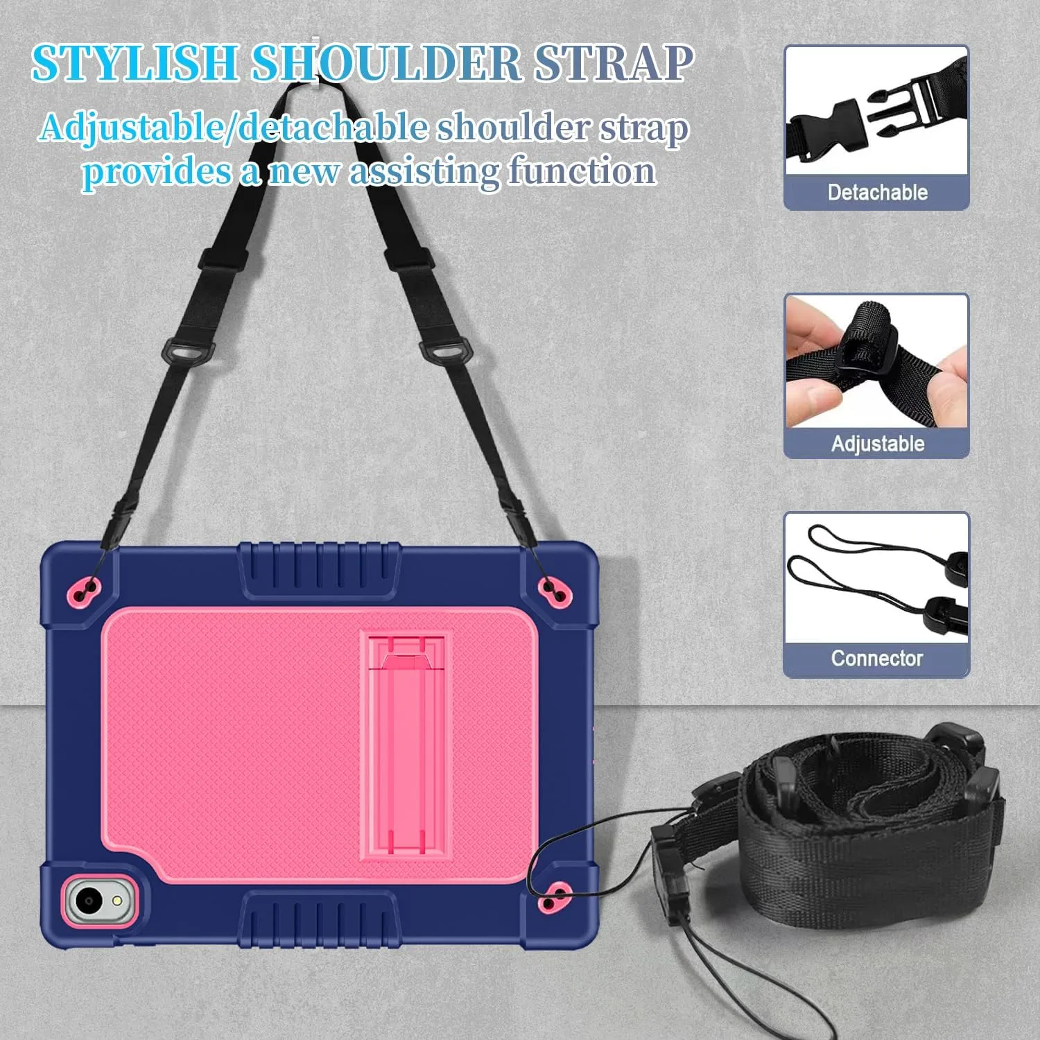 for Walmart Onn 11 inch Tablet Pro 2024 Model Case/Onn 11 inch Tablet Pro 100146660 Case,Shockproof Kids with Shoulder Strap (Navy/Pink)