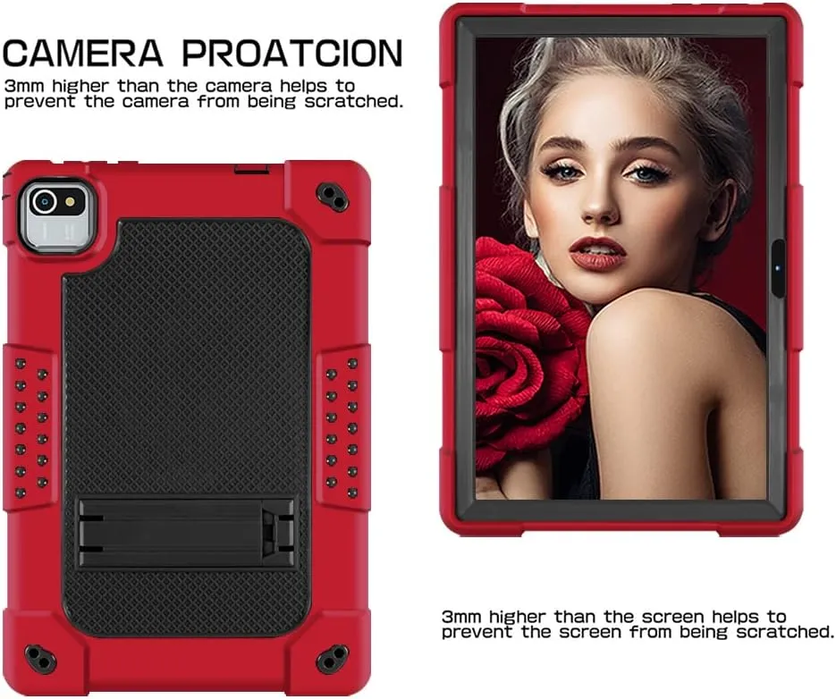 for ZZB 10 Inch Tablet Case,for MB1001 10.1 Tablet Case Kids Friendly Shockproof Shoulder Strap Shell for CZZ/Okaysea 10.1/HAPPYBE/ANYLAKE/Freeski OLEXEX Bestski/Velorim Tablet (Red/Black)