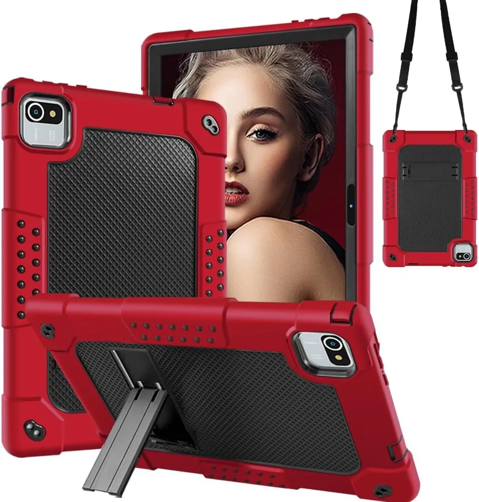 for ZZB 10 Inch Tablet Case,for MB1001 10.1 Tablet Case Kids Friendly Shockproof Shoulder Strap Shell for CZZ/Okaysea 10.1/HAPPYBE/ANYLAKE/Freeski OLEXEX Bestski/Velorim Tablet (Red/Black)