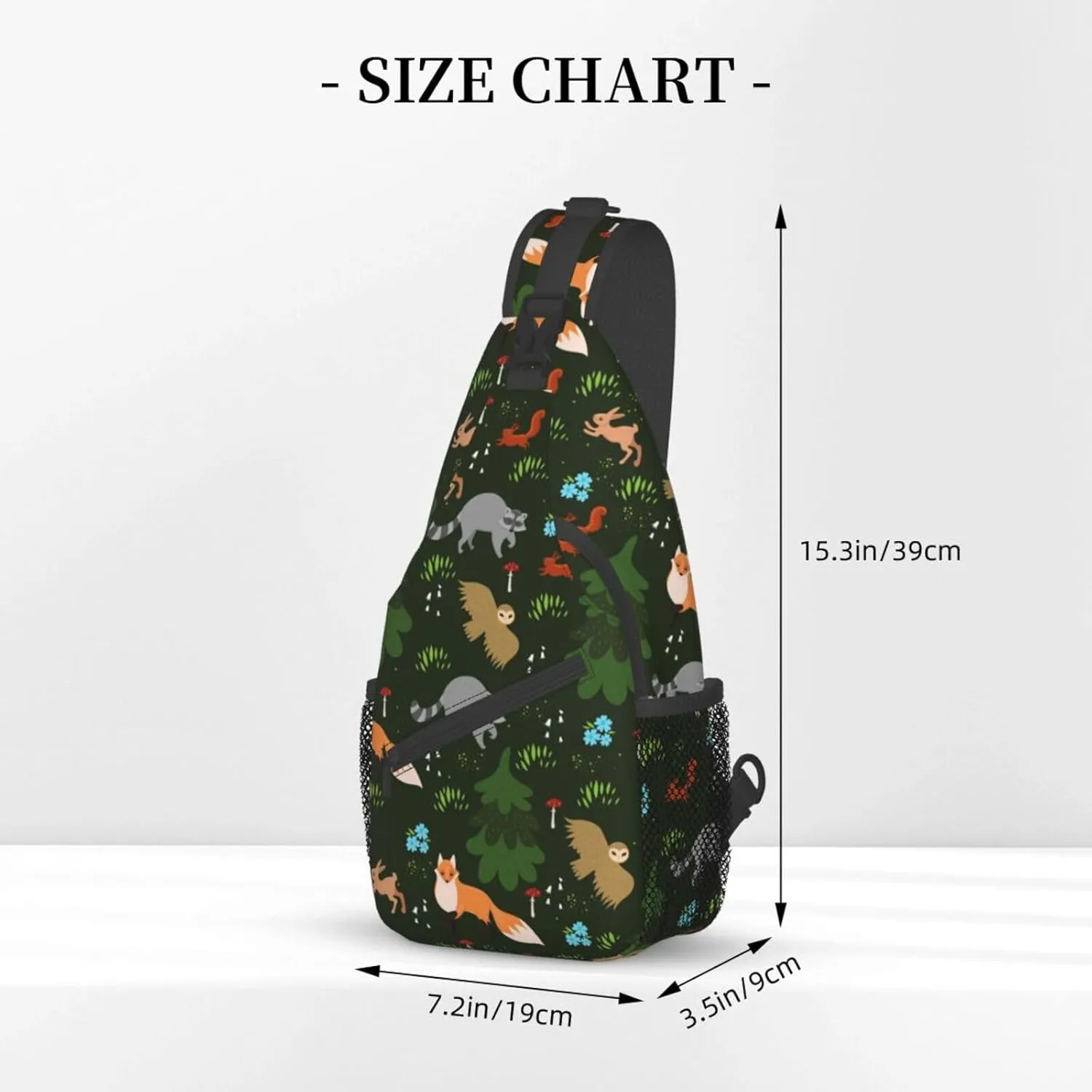 Forest Fox Owl Raccoon Sling Bag for Women Mens Crossbody Backpack Cycling Hiking Daypack Chest Shoulder Bag with Adjustable Strap