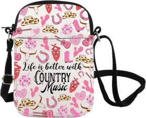 FOTAP Cowgirl Equestrian Gift Western Crossbody Bag Country Music Gift Life Is Better With Country Music Messenger Bag