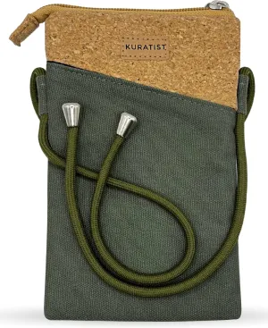 Freya Mobile Phone Shoulder Bag and Wallet Compatible with iPhone and Galaxy as well as Most Standard Models Handmade from Cotton Canvas/Cork (Pine)