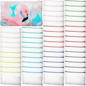 Frienda 50 Pcs Sublimation Blank Canvas Makeup Bags Bulk DIY Heat Transfer Canvas Pen Case Pencil Cosmetic Makeup Bags Clear Sublimation Blank Pouch with Zipper (7 x 4.3 Inch,Mixed Colors)