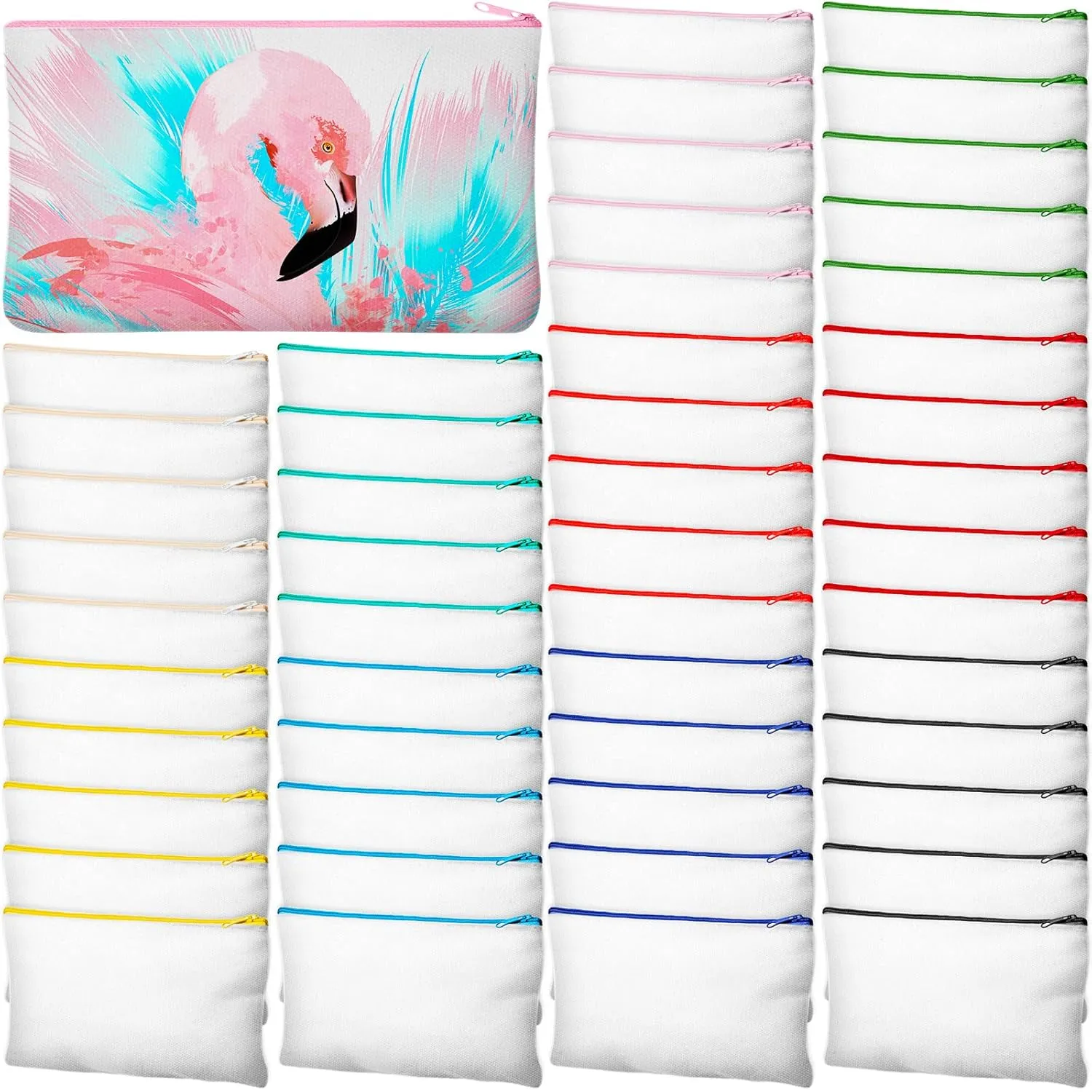 Frienda 50 Pcs Sublimation Blank Canvas Makeup Bags Bulk DIY Heat Transfer Canvas Pen Case Pencil Cosmetic Makeup Bags Clear Sublimation Blank Pouch with Zipper (7 x 4.3 Inch,Mixed Colors)