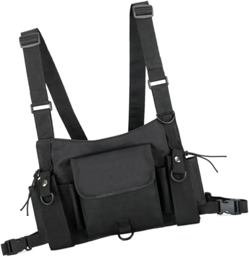 Front Chest Pouch for Males Chest Bag Crossbody Bag Multipurpose Daypack Black Large