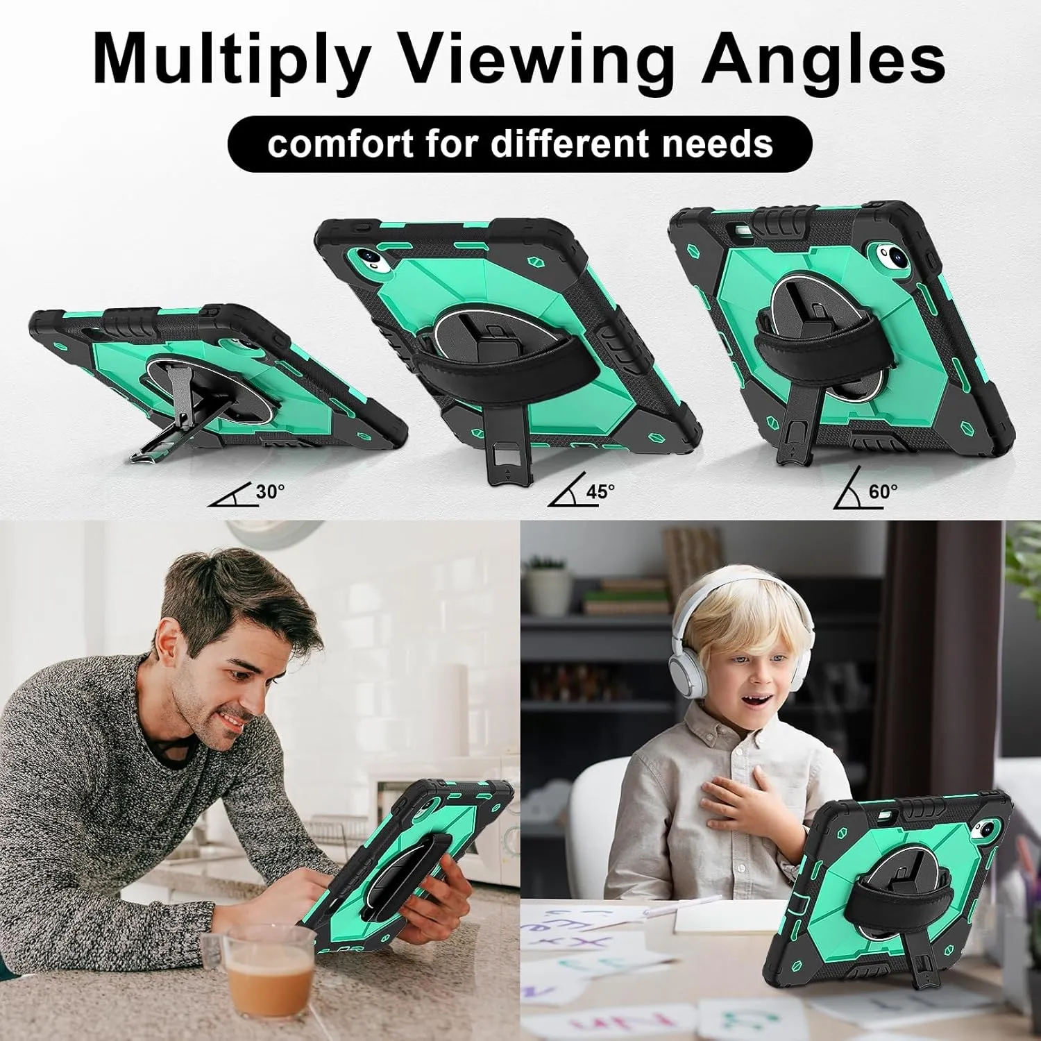 Full Protective Case Compatible with Huawei MatePad 11.5S 2024 Shockproof Kids Case,[Kickstand] [Shoulder Strap] 360 Degree Rotating Hand Strap Stand Bracket Heavy Duty Rugged Cover(Black Mint Green)