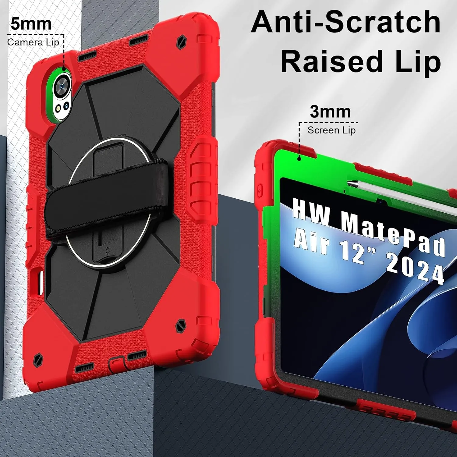 Full Protective Case Compatible with Huawei MatePad Air 12 inch 2024 Shockproof Kids Case,[Kickstand] [Shoulder Strap] 360 Degree Rotating Hand Strap Stand Bracket Heavy Duty Rugged Cover(Vermelho)