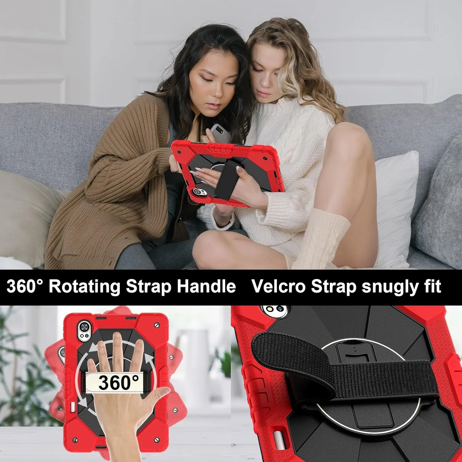 Full Protective Case Compatible with Huawei MatePad Air 12 inch 2024 Shockproof Kids Case,[Kickstand] [Shoulder Strap] 360 Degree Rotating Hand Strap Stand Bracket Heavy Duty Rugged Cover(Vermelho)