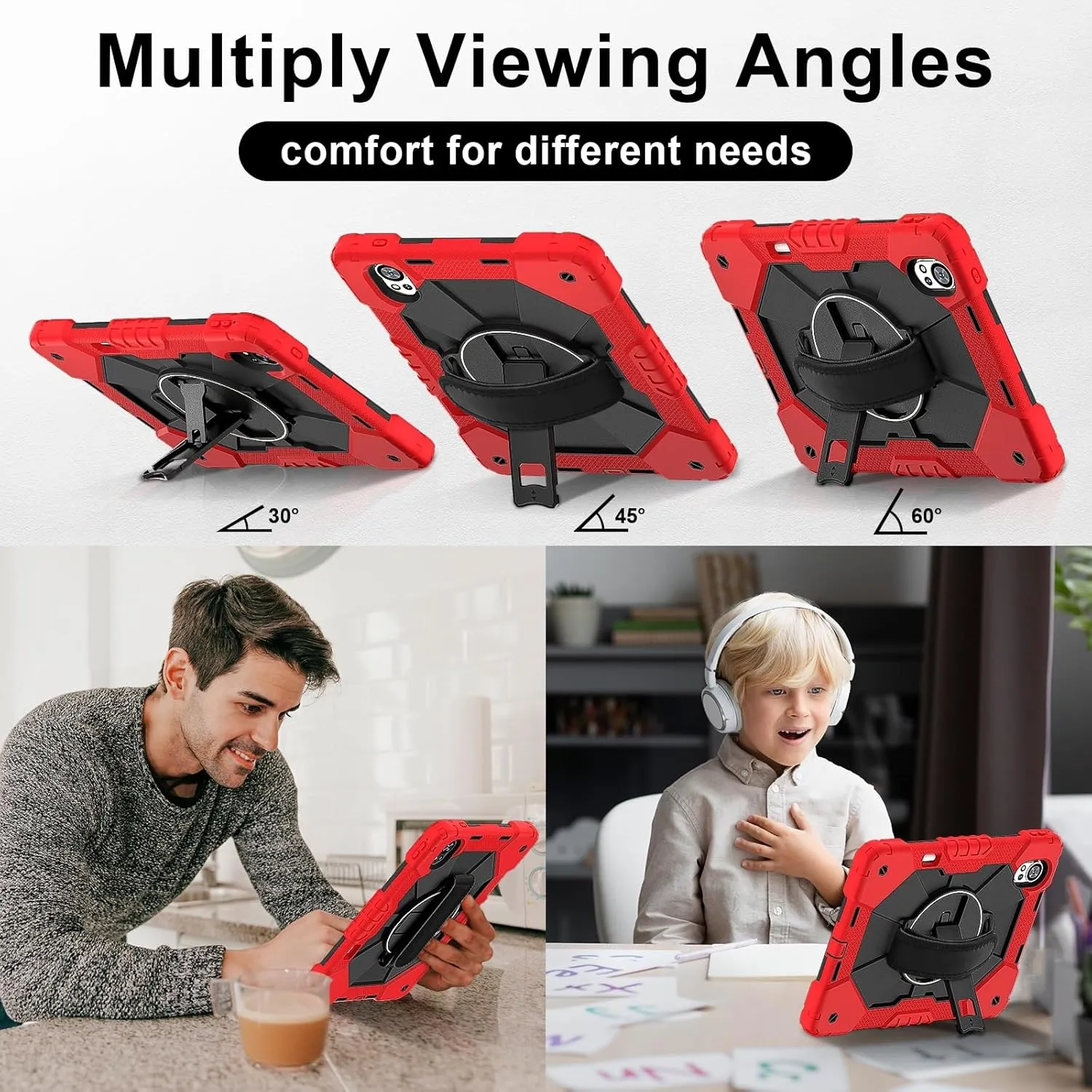 Full Protective Case Compatible with Huawei MatePad Air 12 inch 2024 Shockproof Kids Case,[Kickstand] [Shoulder Strap] 360 Degree Rotating Hand Strap Stand Bracket Heavy Duty Rugged Cover(Vermelho)