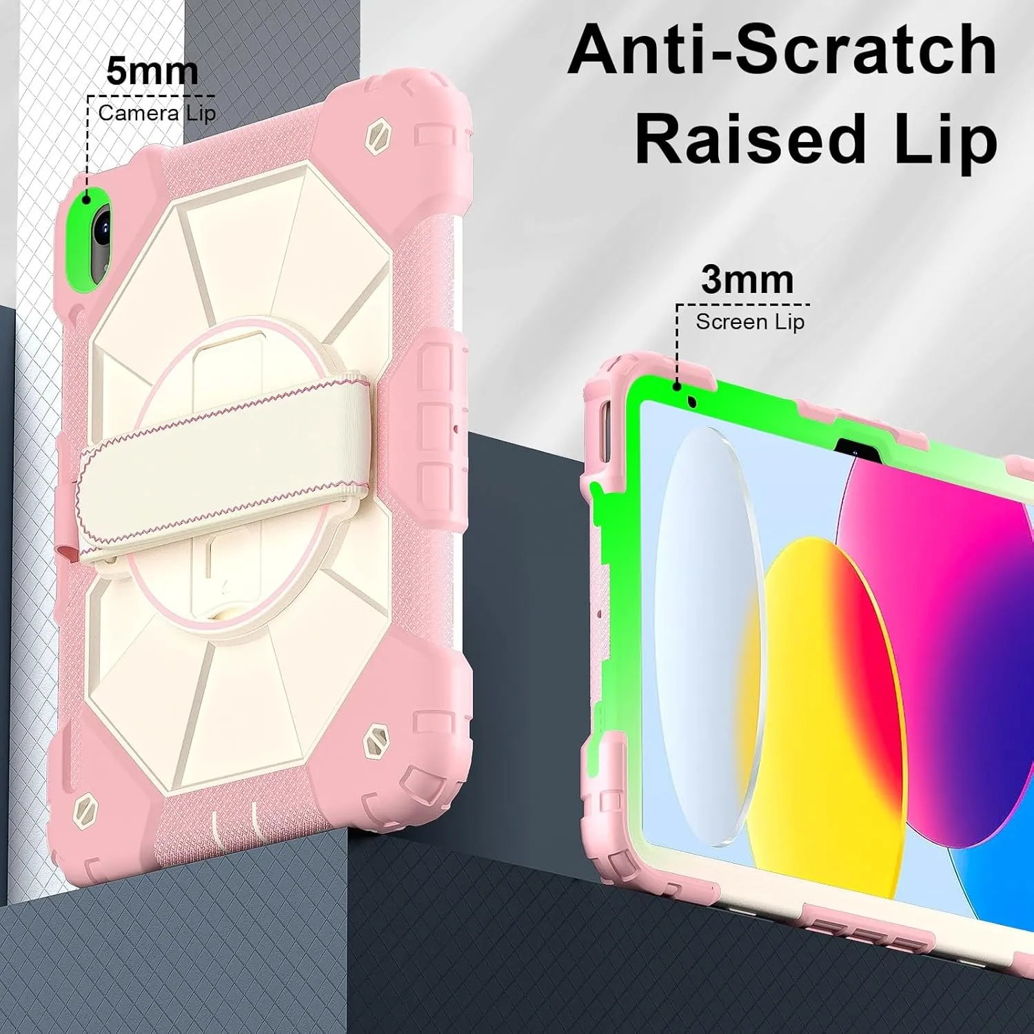 Full Protective Case Compatible with iPad 10th Generation 10.9 inch 2022 Shockproof Kids Case,[Kickstand] [Shoulder Strap] 360 Degree Rotating Hand Strap Stand Bracket Heavy Duty Rugged Cover(Rose Gol
