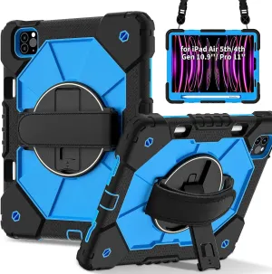 Full Protective Case Compatible with iPad Air4/Air5 10.9/Pro 11 2018/2020/2021/2022 Shockproof Kids Case,[Kickstand] [Shoulder Strap] 360 Degree Rotating Hand Strap Stand Bracket Heavy Duty Rugged Cov