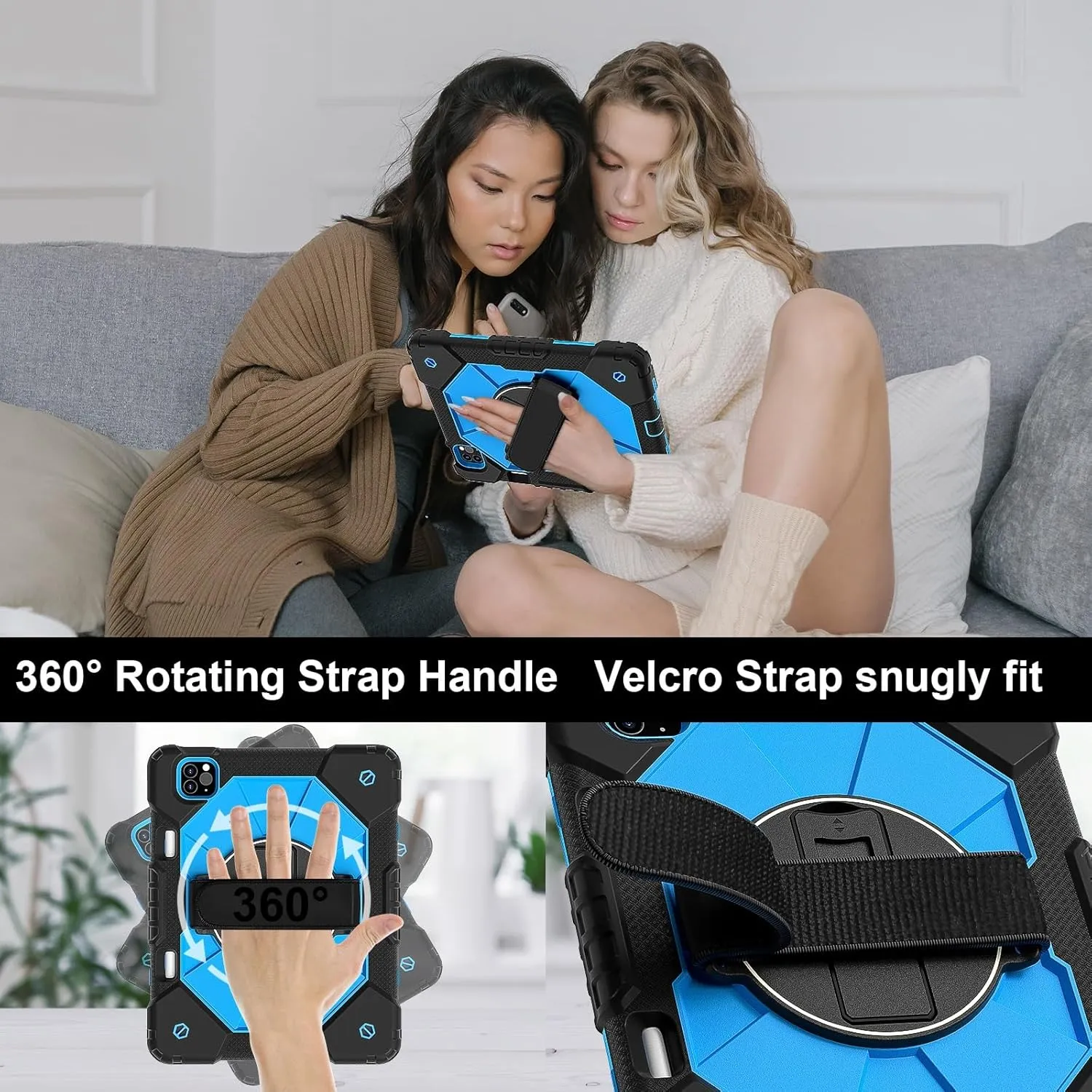 Full Protective Case Compatible with iPad Air4/Air5 10.9/Pro 11 2018/2020/2021/2022 Shockproof Kids Case,[Kickstand] [Shoulder Strap] 360 Degree Rotating Hand Strap Stand Bracket Heavy Duty Rugged Cov
