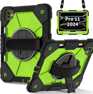 Full Protective Case Compatible with iPad Pro 11inch M4 A2836 Released 2024 Shockproof Kids Case,[Kickstand] [Shoulder Strap] 360 Degree Rotating Hand Strap Stand Bracket Heavy Duty Rugged Cover(Black