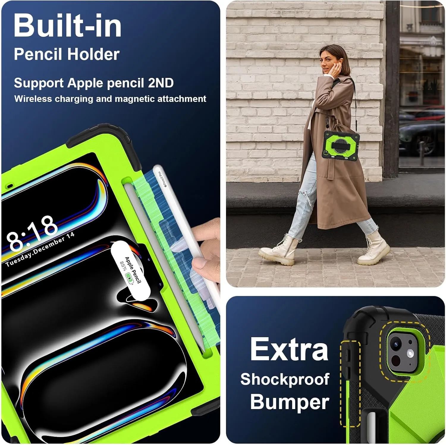 Full Protective Case Compatible with iPad Pro 11inch M4 A2836 Released 2024 Shockproof Kids Case,[Kickstand] [Shoulder Strap] 360 Degree Rotating Hand Strap Stand Bracket Heavy Duty Rugged Cover(Black
