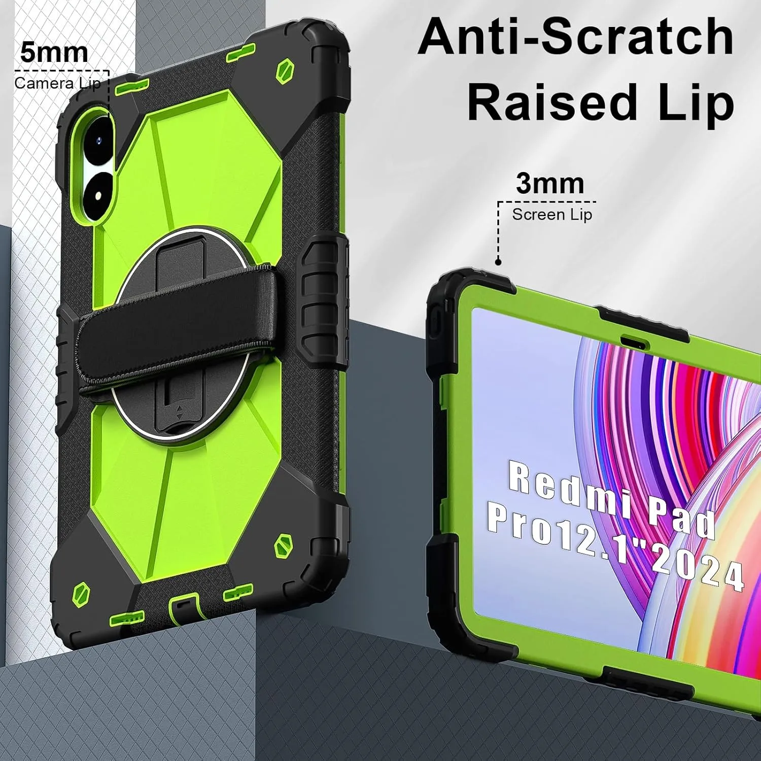 Full Protective Case Compatible with Xiaomi Poco Pad 12.1 2024/Redmi Pad Pro 12.1 Shockproof Kids Case,[Kickstand] [Shoulder Strap] 360 Degree Rotating Hand Strap Stand Bracket Heavy Duty Rugged Cover