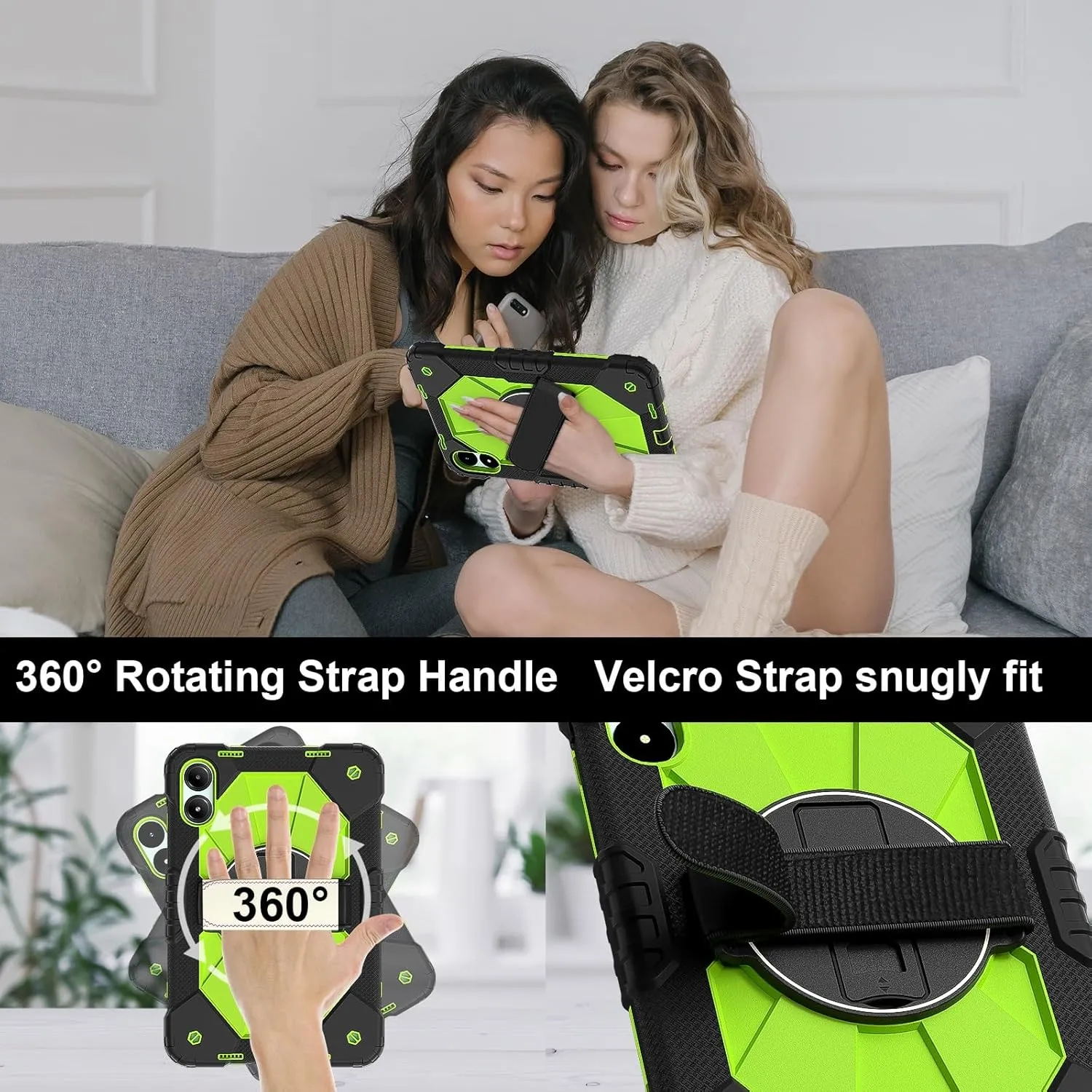 Full Protective Case Compatible with Xiaomi Poco Pad 12.1 2024/Redmi Pad Pro 12.1 Shockproof Kids Case,[Kickstand] [Shoulder Strap] 360 Degree Rotating Hand Strap Stand Bracket Heavy Duty Rugged Cover