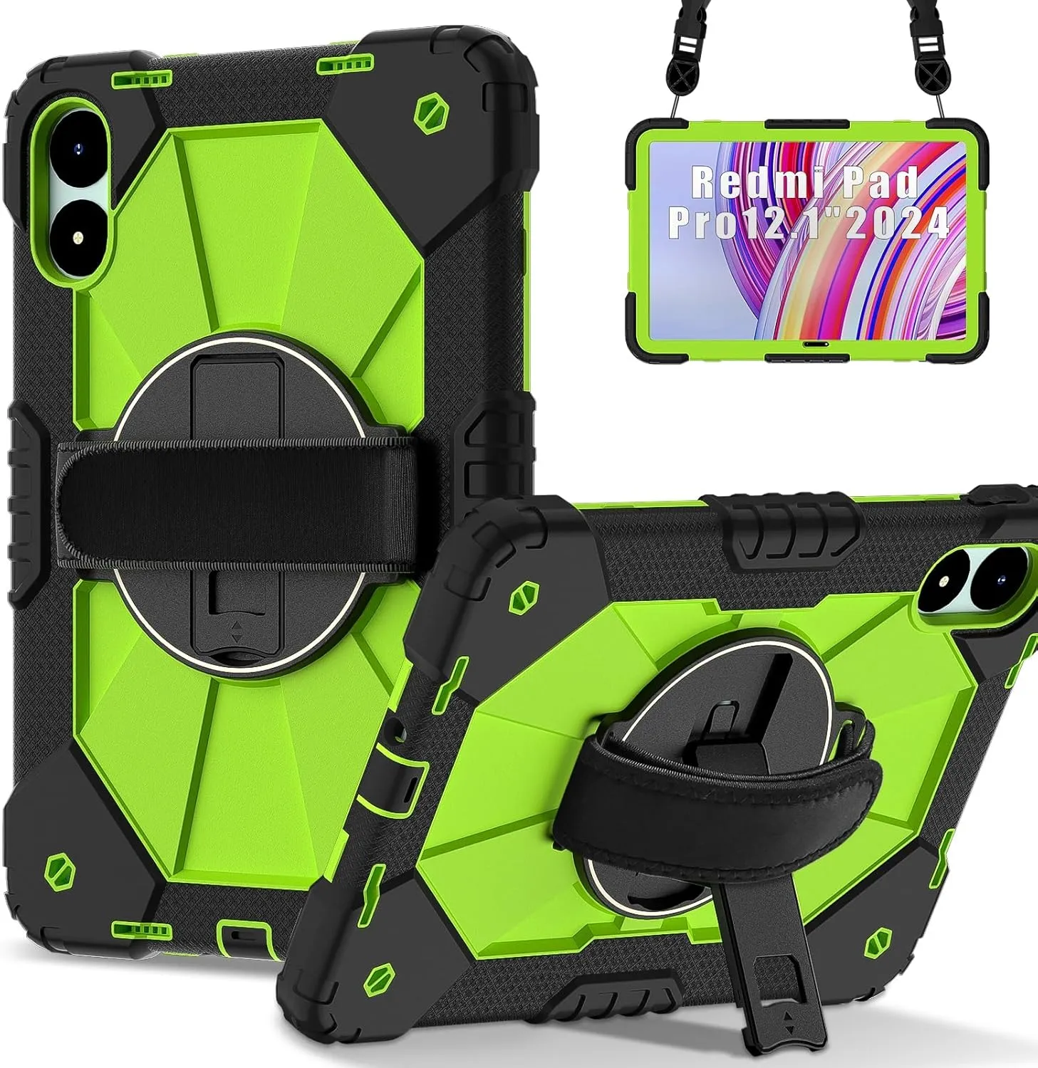 Full Protective Case Compatible with Xiaomi Poco Pad 12.1 2024/Redmi Pad Pro 12.1 Shockproof Kids Case,[Kickstand] [Shoulder Strap] 360 Degree Rotating Hand Strap Stand Bracket Heavy Duty Rugged Cover