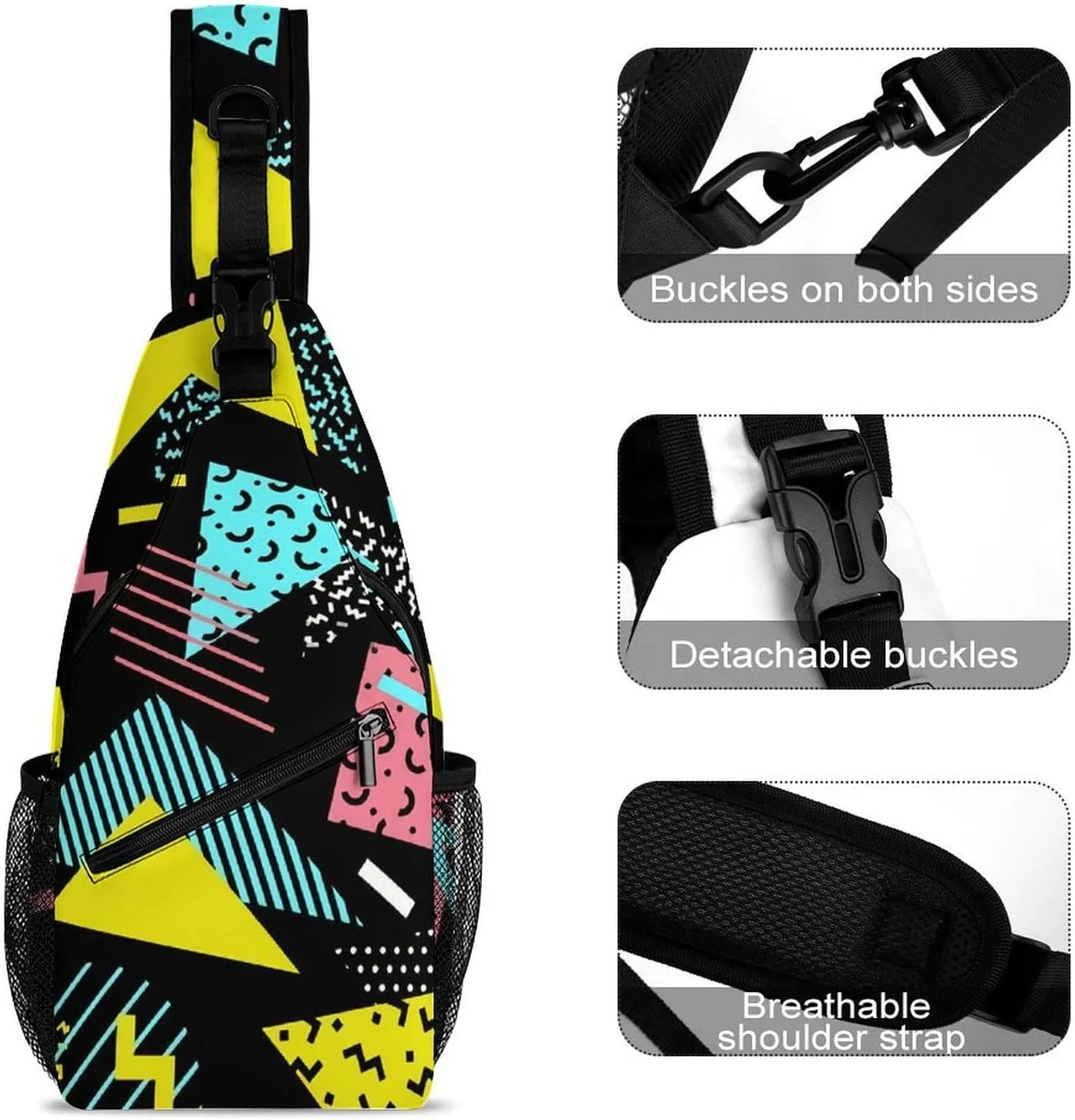 Funny Retro Memphis A Spacious And Large Capacity Portable Adjustable Chest Bag