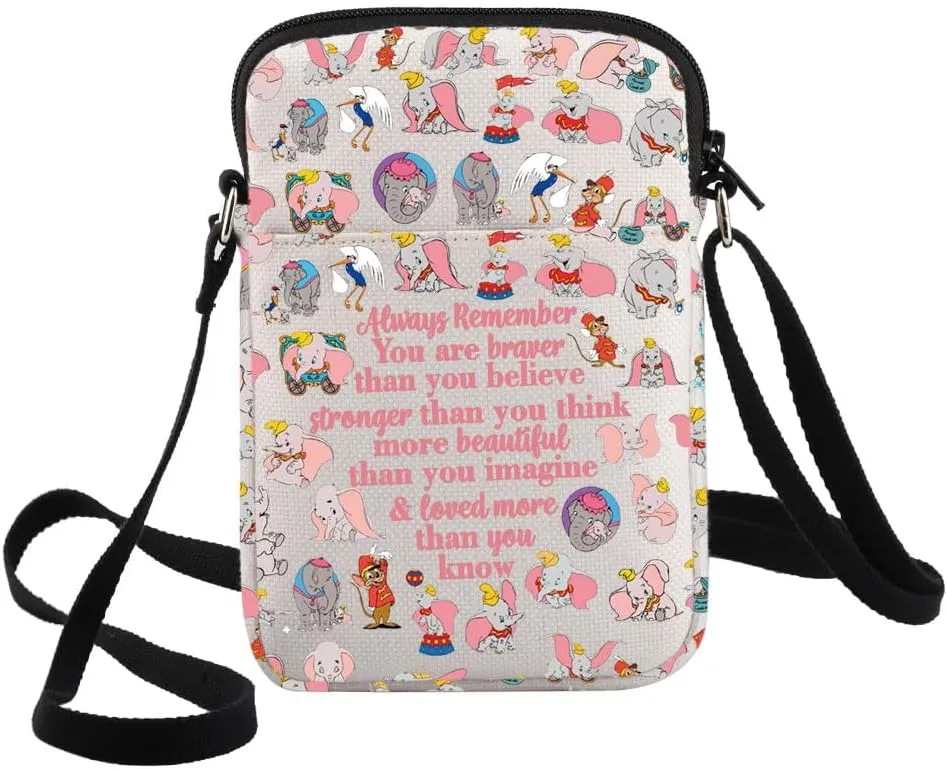 G2TUP Dumbo Elephant Crossbody Bag Flying Elephant Gift You Are Braver Than You Know Dumbo Shoulder Bag Dumbo Merch
