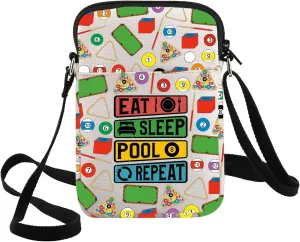 G2TUP Funny Billiard Crossbody Bag Pool Players Billiard Gifts Eat Sleep Pool Repeat Shoulder Bag Pool Billiards Ball Merch