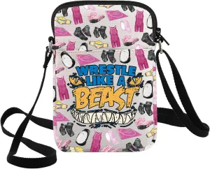 G2TUP Funny Wrestle Crossbody Bag Wrestle Lover Gift Wrestle Like A Beast Shoulder Bag Wrestling Team Merchandise