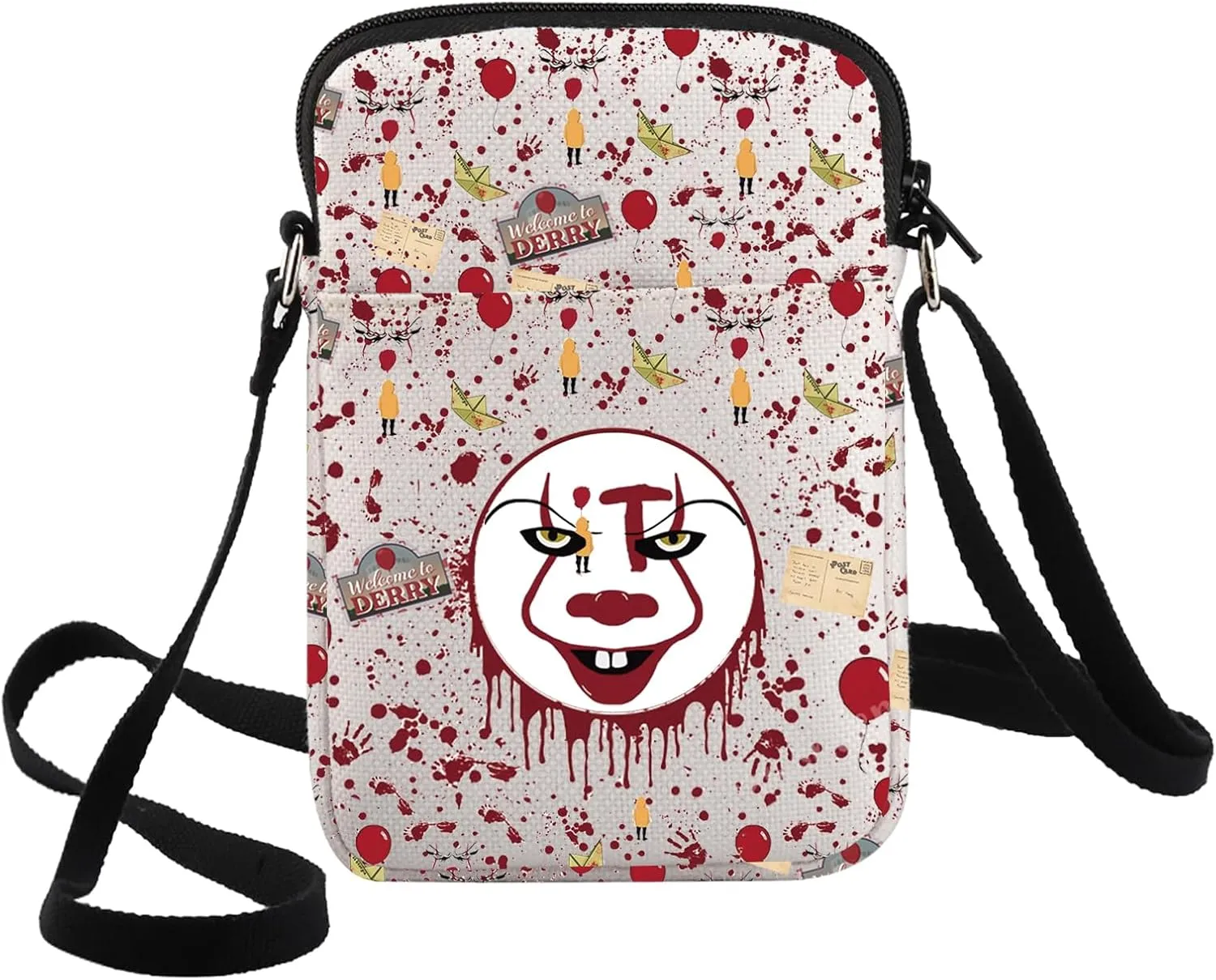 G2TUP Horror Clown Adjustable Strap Bag Horror Movie Fans Gift Horrible Face Theme Crossbody Bag Clown Merchandise