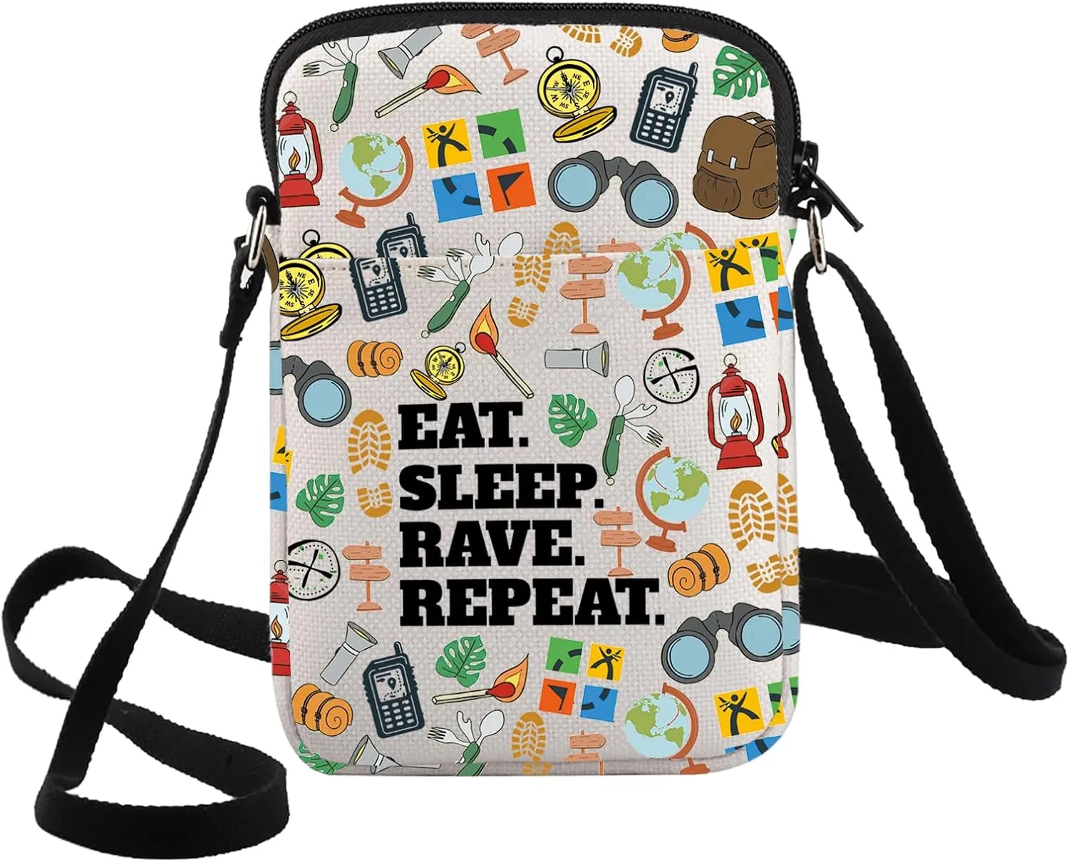 G2TUP Lucky Geocacher Crossbody Bag Geocaching Gift Eat Sleep Geocache Repeat Adjustable Strap Bag Outside Geocache Merch