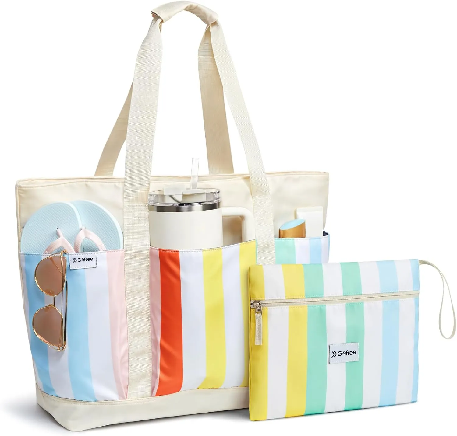 G4Free Beach Bag,Waterproof Beach Tote Pool Bags for Women,Compatible with Stanley Cup,Foldablefor Weekender Travel